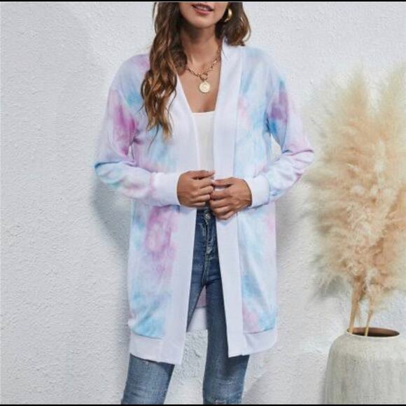 Boutique women’s Multicolor tie dye soft boho cardigan sweater size medium NWT - Picture 1 of 6